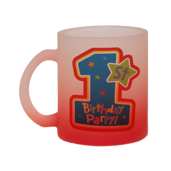 Happy 1st Birthday, Κούπα γυάλινη δίχρωμη με βάση το κόκκινο ματ, 330ml