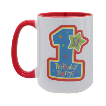 Happy 1st Birthday, Κούπα Mega 15oz, κεραμική Κόκκινη, 450ml