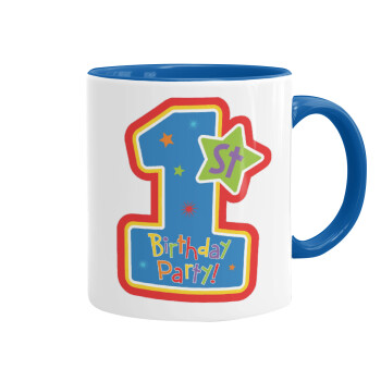 Happy 1st Birthday, Mug colored blue, ceramic, 330ml