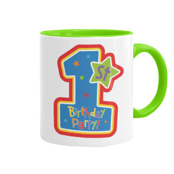 Happy 1st Birthday, Mug colored light green, ceramic, 330ml