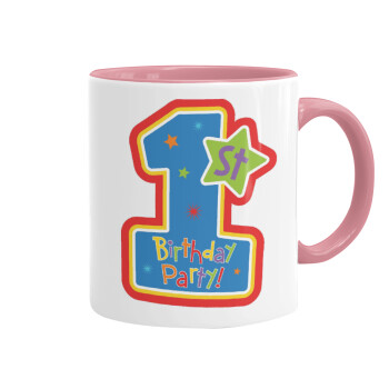 Happy 1st Birthday, Mug colored pink, ceramic, 330ml