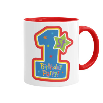 Happy 1st Birthday, Mug colored red, ceramic, 330ml