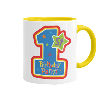 Happy 1st Birthday, Mug colored yellow, ceramic, 330ml