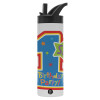 Metallic thermos bottle with straw & handle, stainless steel (Stainless steel 304), double-walled, 600ml.