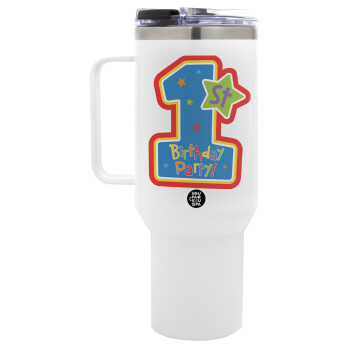 Happy 1st Birthday, Mega Stainless steel Tumbler with lid, double wall 1,2L