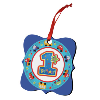 Happy 1st Birthday, Christmas ornament polygon wooden 7.5cm