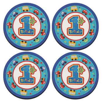 Happy 1st Birthday, ΣΕΤ 4 Σουβέρ ξύλινα στρογγυλά (9cm)