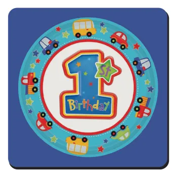 Happy 1st Birthday, Τετράγωνο μαγνητάκι ξύλινο 9x9cm