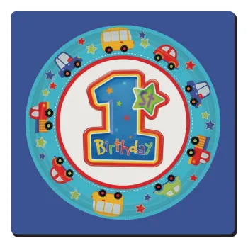 Happy 1st Birthday, Τετράγωνο μαγνητάκι ξύλινο 6x6cm