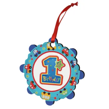 Happy 1st Birthday, Christmas ornament snowflake wooden 7.5cm