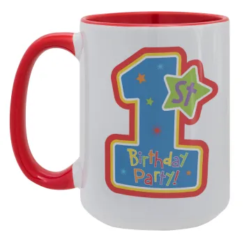 Happy 1st Birthday, Κούπα Mega 15oz, κεραμική Κόκκινη, 450ml