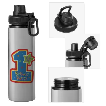 Happy 1st Birthday, Metallic water bottle with safety cap, 850ml aluminum
