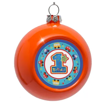 Happy 1st Birthday, Orange Christmas tree ornament bauble 8cm
