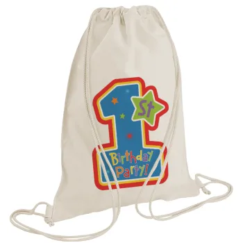 Happy 1st Birthday, Backpack bag GYMBAG natural (28x40cm)