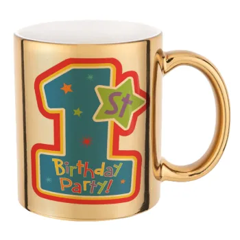 Happy 1st Birthday, Mug ceramic, gold mirror, 330ml
