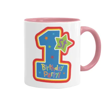 Happy 1st Birthday, Mug colored pink, ceramic, 330ml