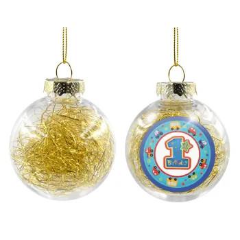 Happy 1st Birthday, Transparent Christmas tree ball ornament with gold filling 8cm