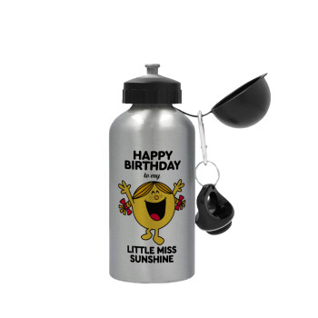 Happy Birthday miss sunshine, Metallic water jug, Silver, aluminum 500ml