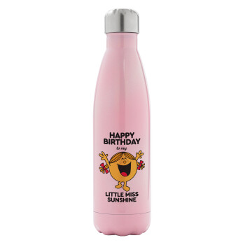 Happy Birthday miss sunshine, Metal mug thermos Pink Iridiscent (Stainless steel), double wall, 500ml