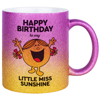 Happy Birthday miss sunshine, Κούπα Χρυσή/Ροζ Glitter, κεραμική, 330ml