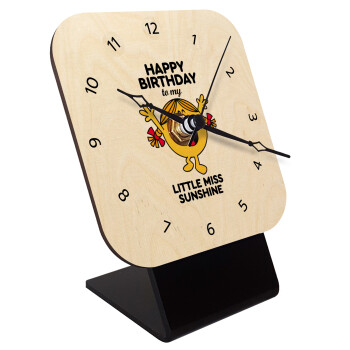 Happy Birthday miss sunshine, Quartz Table clock in natural wood (10cm)