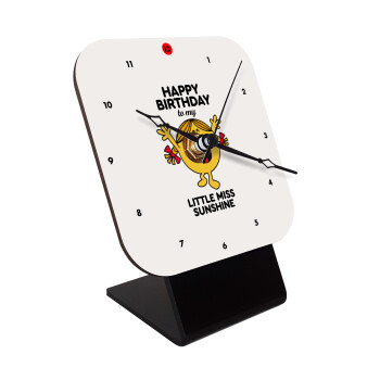 Happy Birthday miss sunshine, Quartz Wooden table clock with hands (10cm)