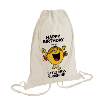 Happy Birthday miss sunshine, Τσάντα πλάτης πουγκί GYMBAG natural (28x40cm)