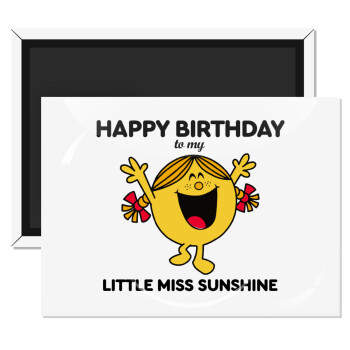 Happy Birthday miss sunshine, Ορθογώνιο μαγνητάκι ψυγείου διάστασης 9x6cm