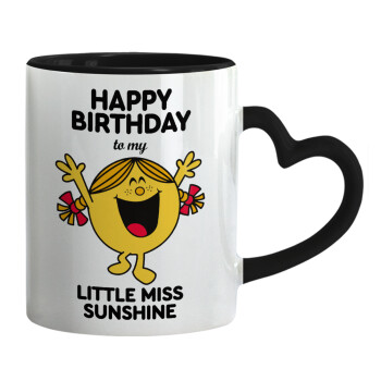 Happy Birthday miss sunshine, Mug heart black handle, ceramic, 330ml