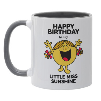 Happy Birthday miss sunshine, Mug colored grey, ceramic, 330ml