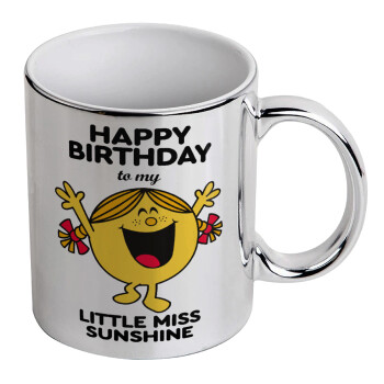 Happy Birthday miss sunshine, Κούπα κεραμική, ασημένια καθρέπτης, 330ml