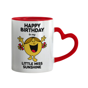 Happy Birthday miss sunshine, Mug heart red handle, ceramic, 330ml