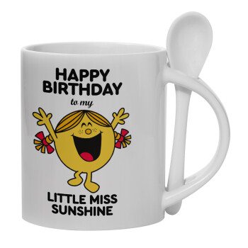 Happy Birthday miss sunshine, Ceramic coffee mug with Spoon, 330ml (1pcs)