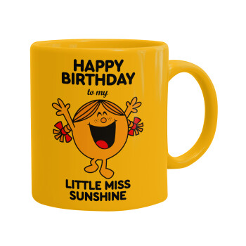 Happy Birthday miss sunshine, Ceramic coffee mug yellow, 330ml (1pcs)