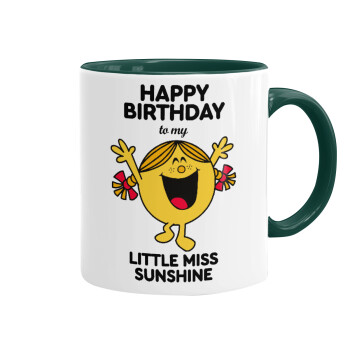 Happy Birthday miss sunshine, Mug colored green, ceramic, 330ml