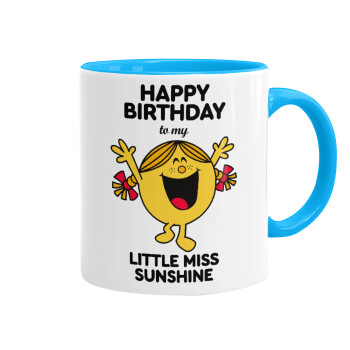 Happy Birthday miss sunshine, Mug colored light blue, ceramic, 330ml