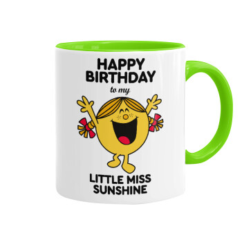 Happy Birthday miss sunshine, Mug colored light green, ceramic, 330ml