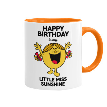 Happy Birthday miss sunshine, Mug colored orange, ceramic, 330ml