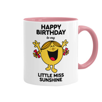 Happy Birthday miss sunshine, Mug colored pink, ceramic, 330ml
