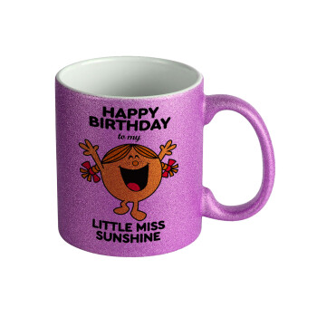 Happy Birthday miss sunshine, Κούπα Μωβ Glitter που γυαλίζει, κεραμική, 330ml