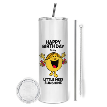Happy Birthday miss sunshine, Eco friendly stainless steel tumbler 600ml, with metal straw & cleaning brush
