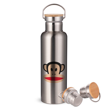 Monkey, Stainless steel Silver with wooden lid (bamboo), double wall, 750ml
