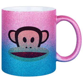 Monkey, Κούπα Χρυσή/Μπλε Glitter, κεραμική, 330ml