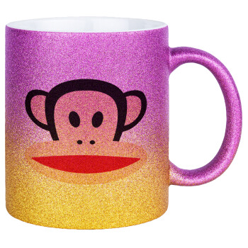 Monkey, Κούπα Χρυσή/Ροζ Glitter, κεραμική, 330ml