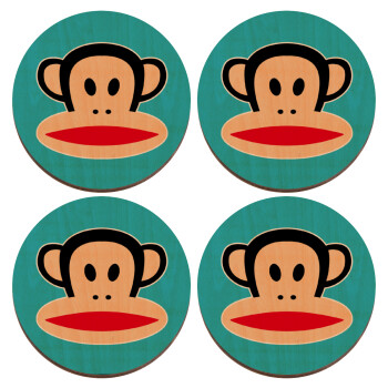Monkey, ΣΕΤ x4 Σουβέρ ξύλινα στρογγυλά plywood (9cm)