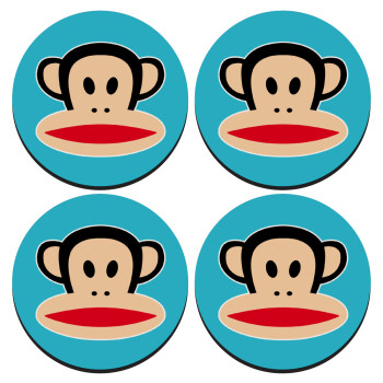 Monkey, ΣΕΤ 4 Σουβέρ ξύλινα στρογγυλά (9cm)