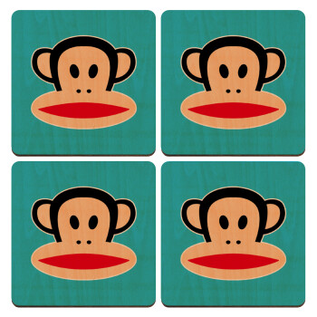 Monkey, ΣΕΤ x4 Σουβέρ ξύλινα τετράγωνα plywood (9cm)
