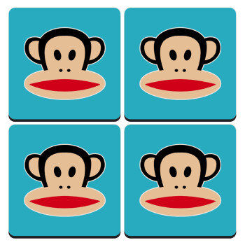 Monkey, ΣΕΤ 4 Σουβέρ ξύλινα τετράγωνα (9cm)