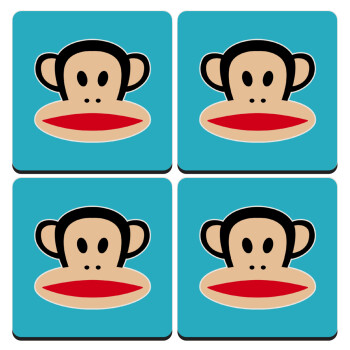 Monkey, ΣΕΤ 4 Σουβέρ ξύλινα τετράγωνα (9cm)