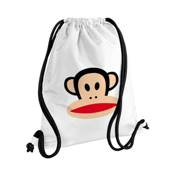 Monkey, Τσάντα πλάτης πουγκί GYMBAG λευκή, με τσέπη (40x48cm) & χονδρά κορδόνια